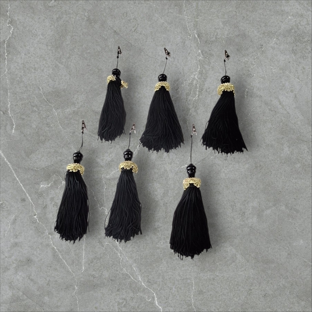 Vintage Black and Gold Tassel Clips - 6 AS IS Lot